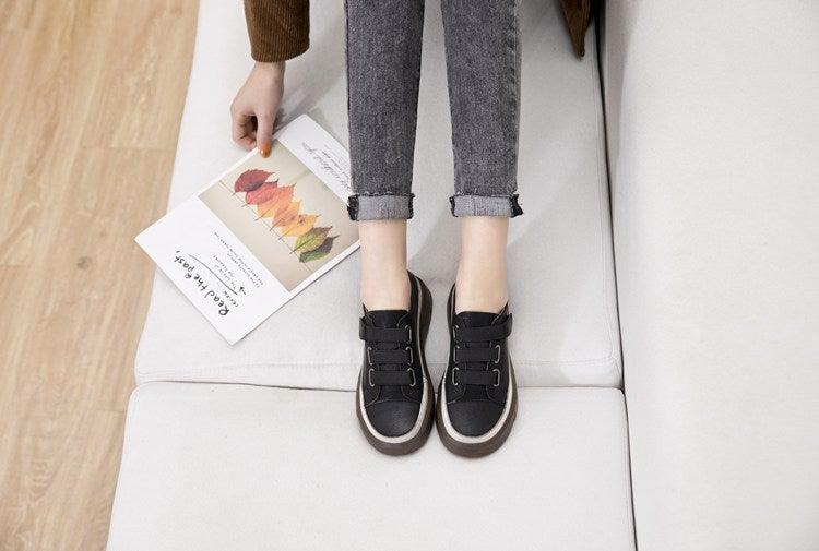 Genuine Leather Platform Sneakers for Women Comfortable Casual Flats