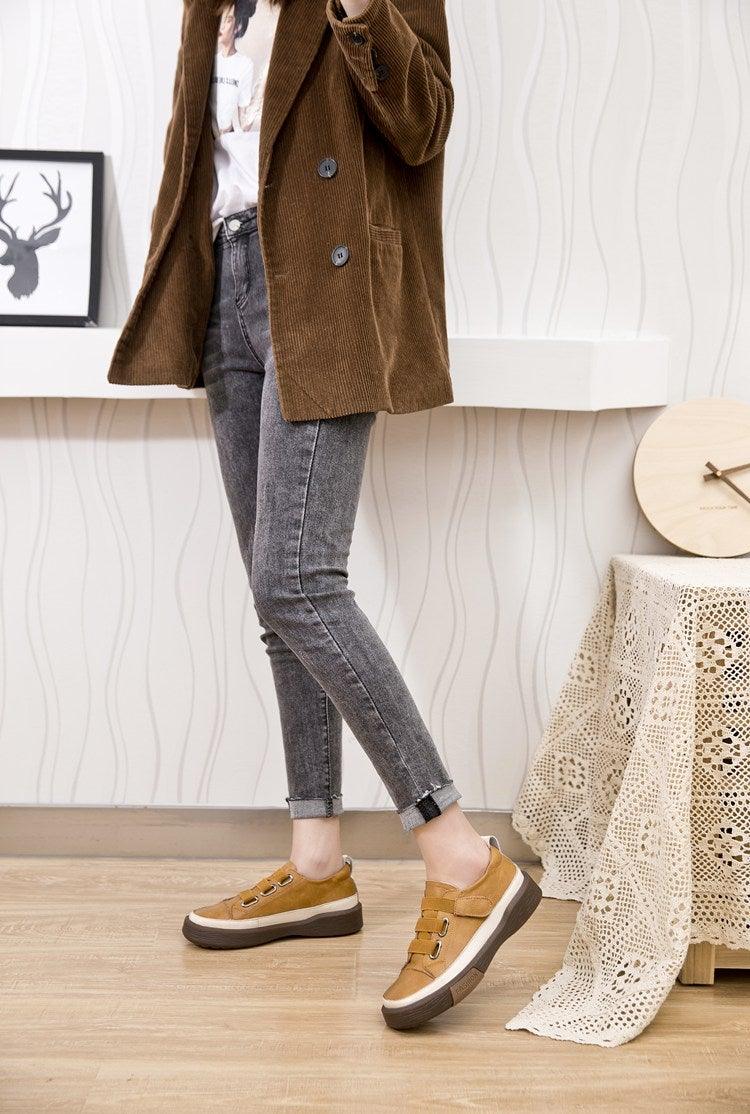 Genuine Leather Platform Sneakers for Women Comfortable Casual Flats