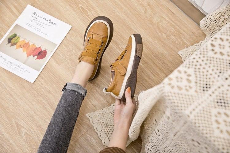 Genuine Leather Platform Sneakers for Women Comfortable Casual Flats