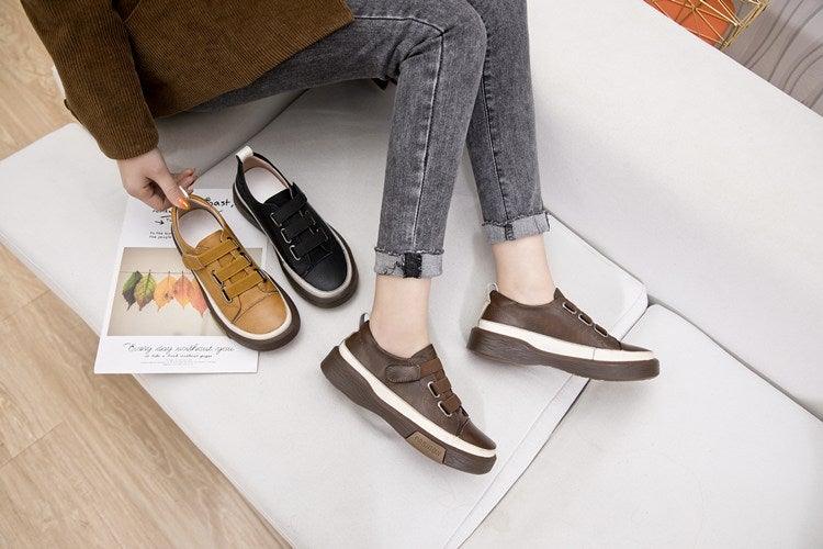 Genuine Leather Platform Sneakers for Women Comfortable Casual Flats