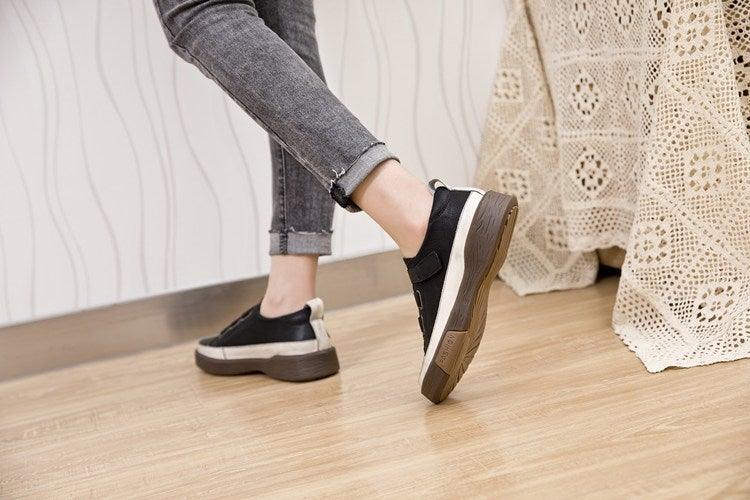 Genuine Leather Platform Sneakers for Women Comfortable Casual Flats