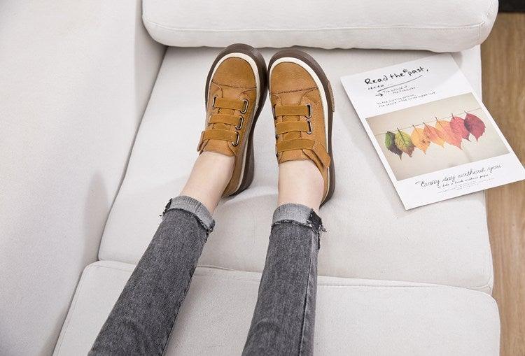 Genuine Leather Platform Sneakers for Women Comfortable Casual Flats