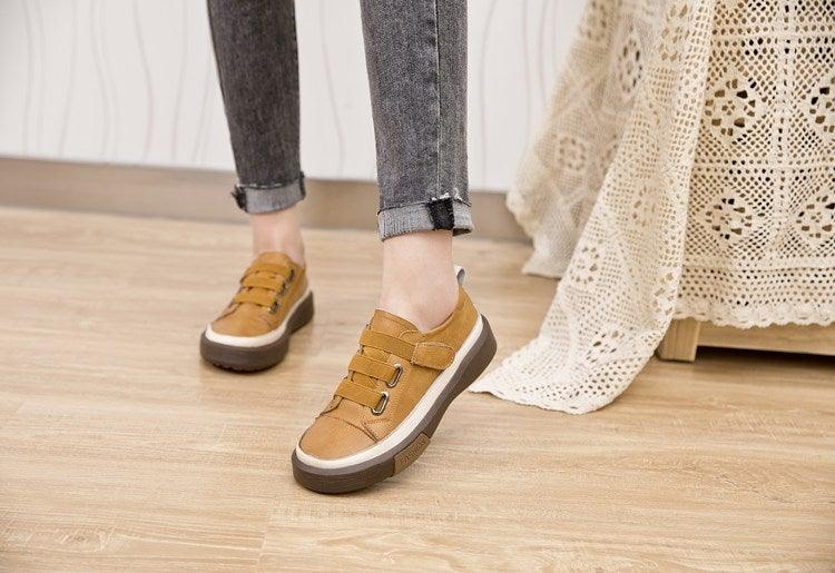 Genuine Leather Platform Sneakers for Women Comfortable Casual Flats