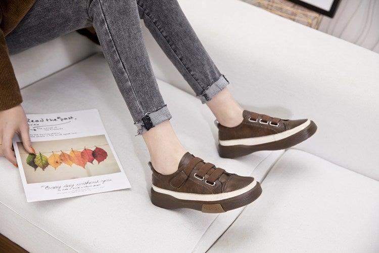 Genuine Leather Platform Sneakers for Women Comfortable Casual Flats