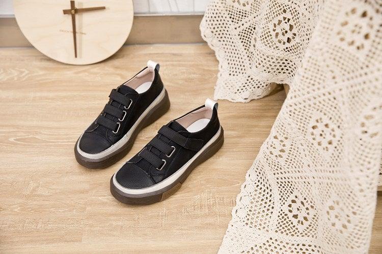 Genuine Leather Platform Sneakers for Women Comfortable Casual Flats