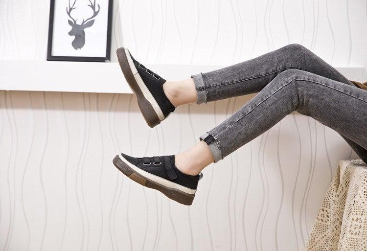 Genuine Leather Platform Sneakers for Women Comfortable Casual Flats