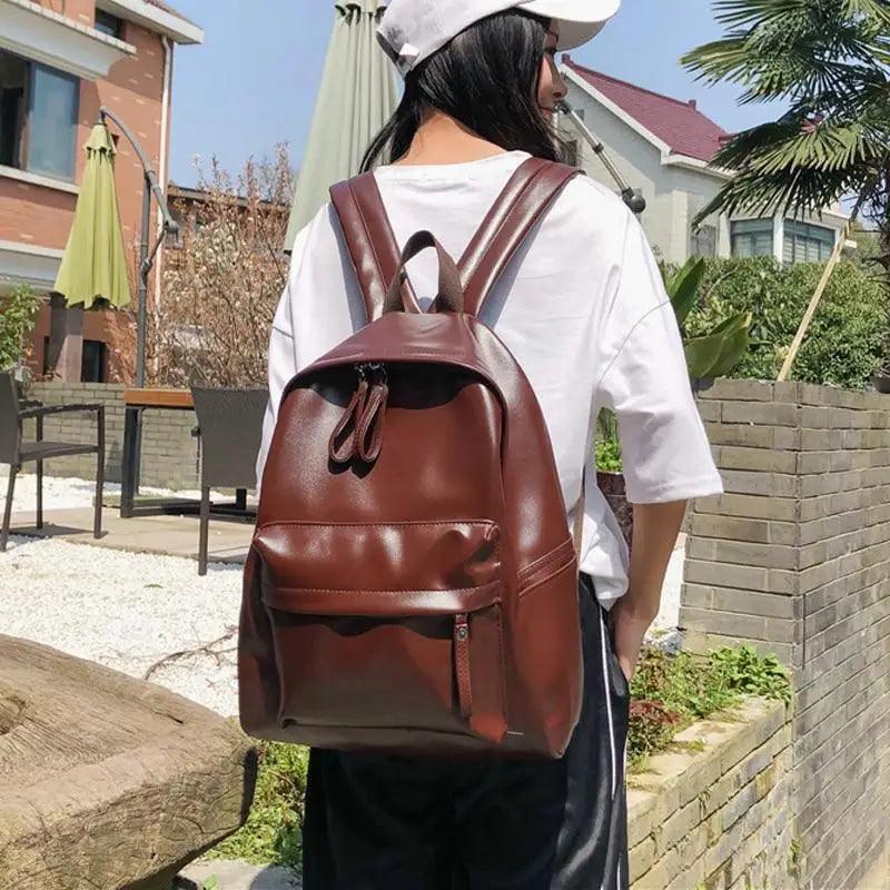 Minimalist Leather Backpack for Women - Modern School & Travel Bag