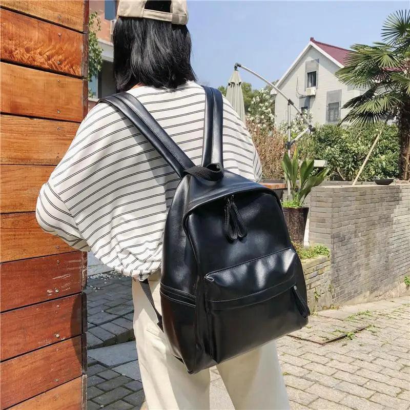 Minimalist Leather Backpack for Women - Modern School & Travel Bag