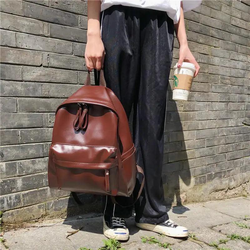Minimalist Leather Backpack for Women - Modern School & Travel Bag