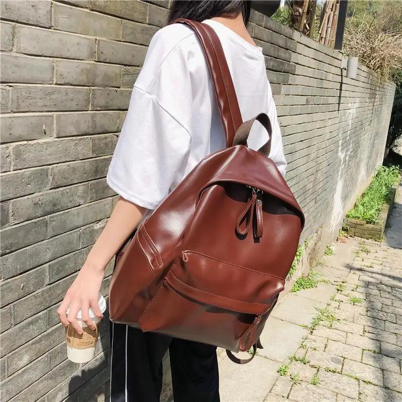 Minimalist Leather Backpack for Women - Modern School & Travel Bag