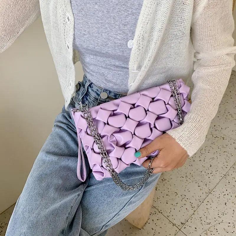 Modern Designer Leather Crossbody Bag with Metal Chain