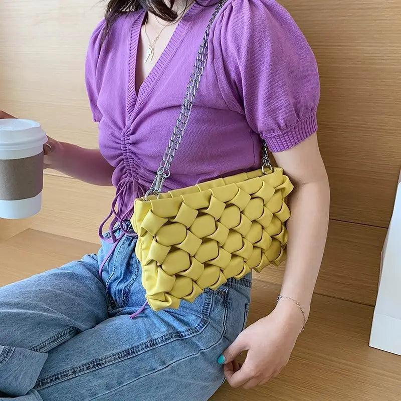 Modern Designer Leather Crossbody Bag with Metal Chain