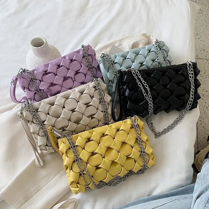 Modern Designer Leather Crossbody Bag with Metal Chain