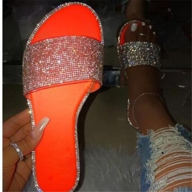 Women's Rhinestone Glitter Flat Sandals Open Toe Beach Flip Flops - lifestyle shot