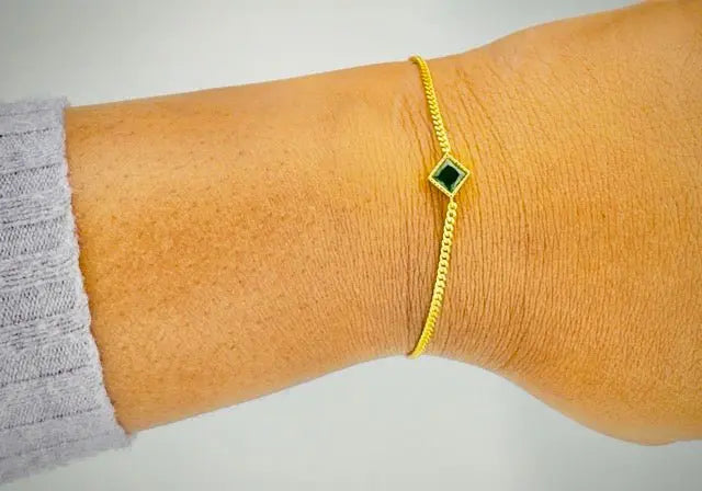 Luxury S925 Sterling Silver Green Zircon Bracelet - Elegant Gold-Plated Jewelry