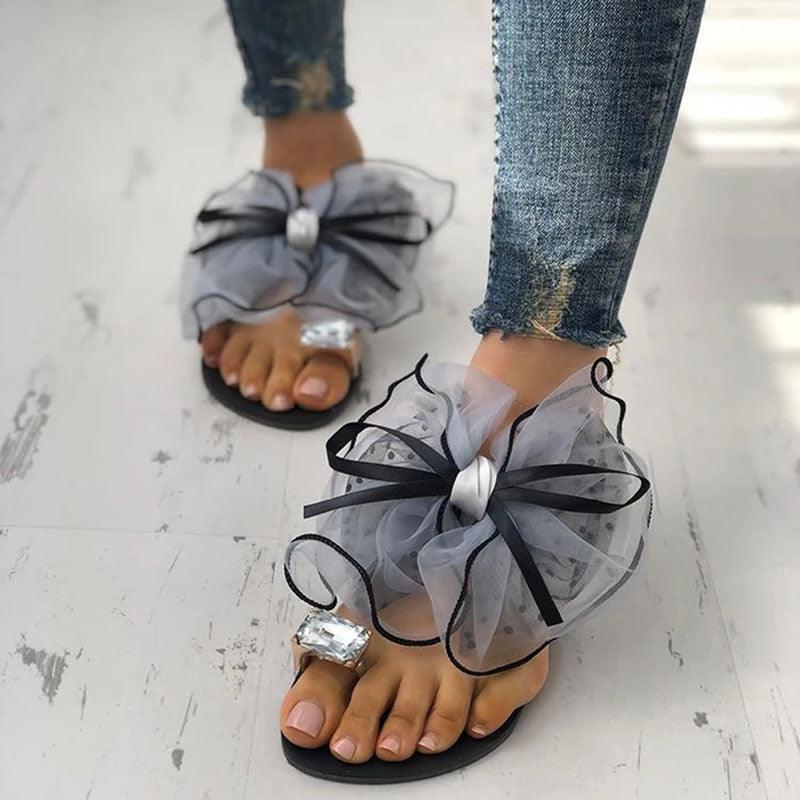 Luxury Rhinestone Bowtie Flat Mules for Women