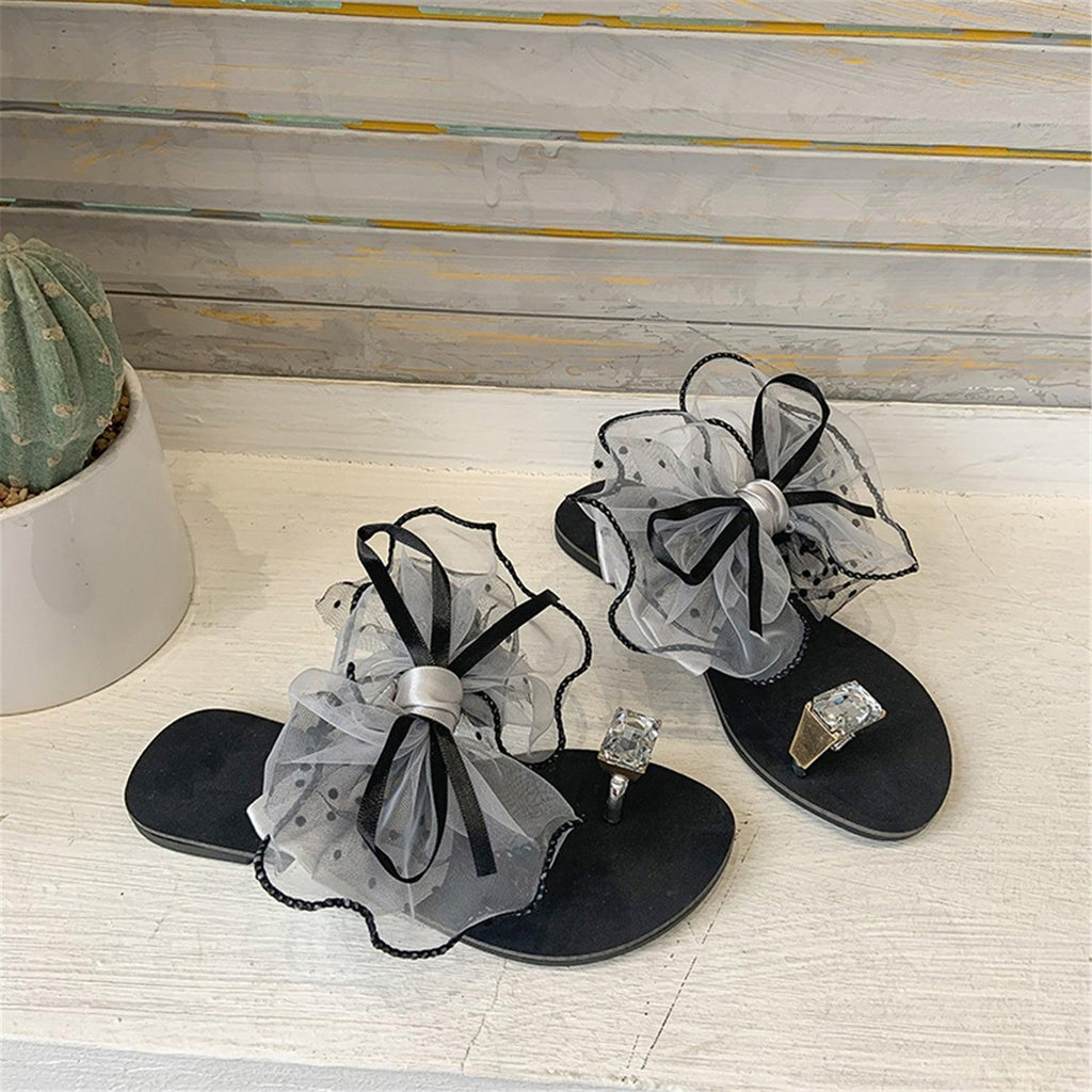 Luxury Rhinestone Bowtie Flat Mules for Women