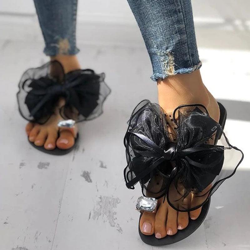 Luxury Rhinestone Bowtie Flat Mules for Women