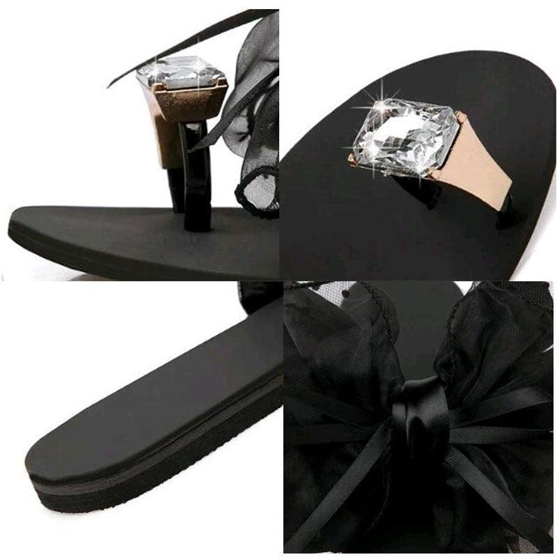 Luxury Rhinestone Bowtie Flat Mules for Women