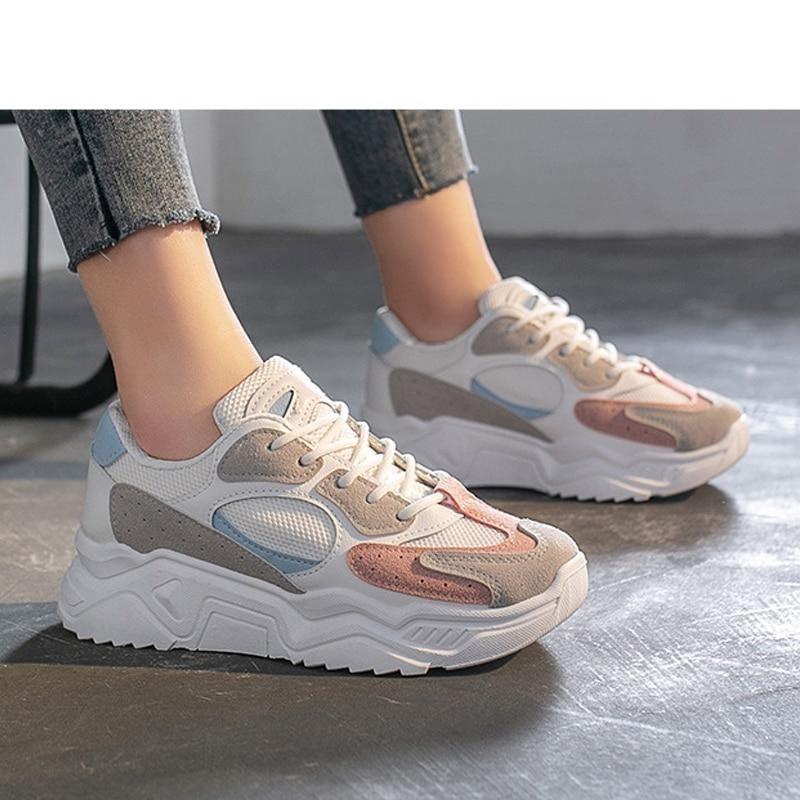 Women’s Chunky Platform Sneakers – Lightweight Lace-Up Fashion Shoes