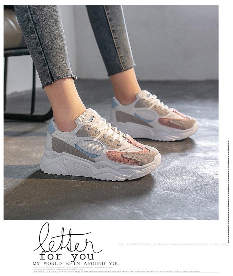 Women’s Chunky Platform Sneakers – Lightweight Lace-Up Fashion Shoes