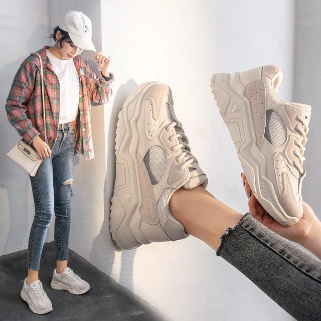Women’s Chunky Platform Sneakers – Lightweight Lace-Up Fashion Shoes