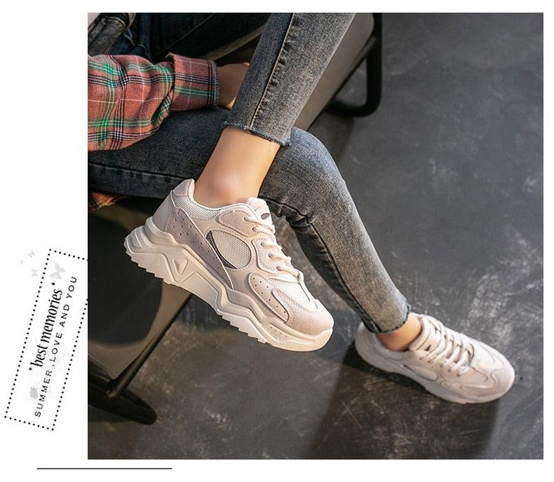 Women’s Chunky Platform Sneakers – Lightweight Lace-Up Fashion Shoes