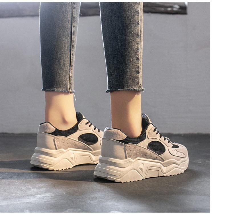 Women’s Chunky Platform Sneakers – Lightweight Lace-Up Fashion Shoes
