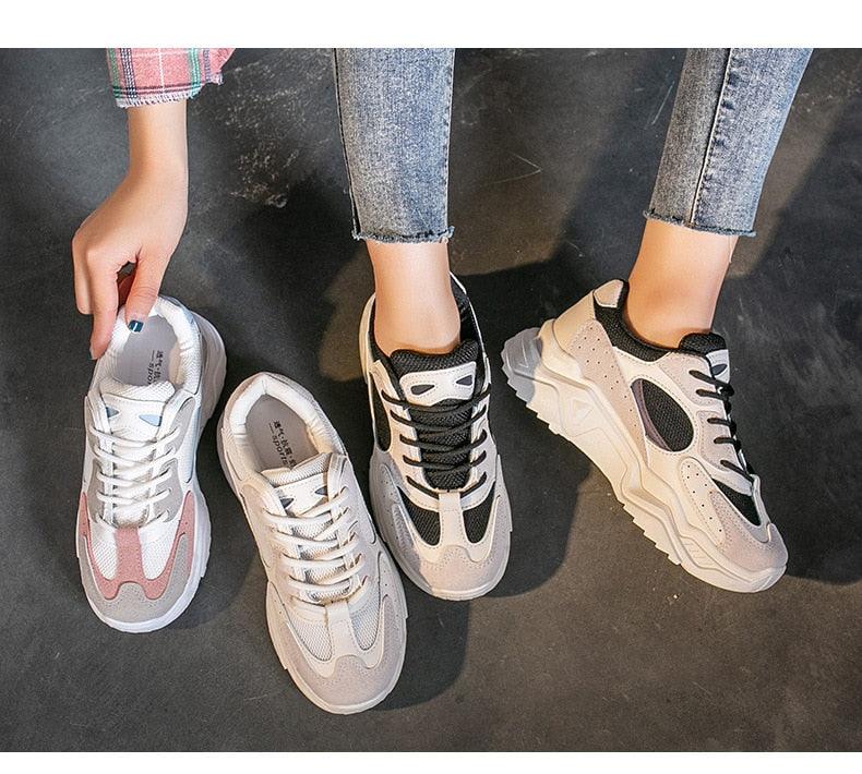 Women’s Chunky Platform Sneakers – Lightweight Lace-Up Fashion Shoes