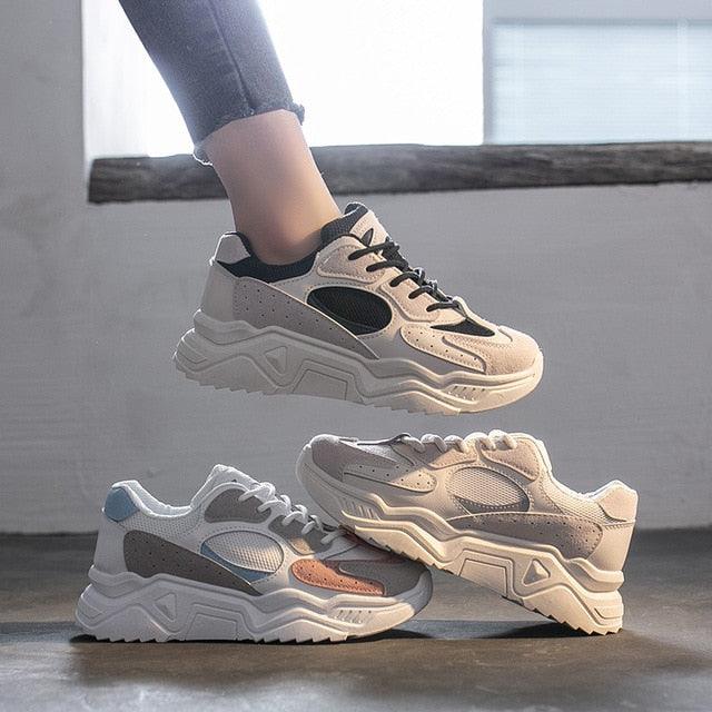 Women’s Chunky Platform Sneakers – Lightweight Lace-Up Fashion Shoes