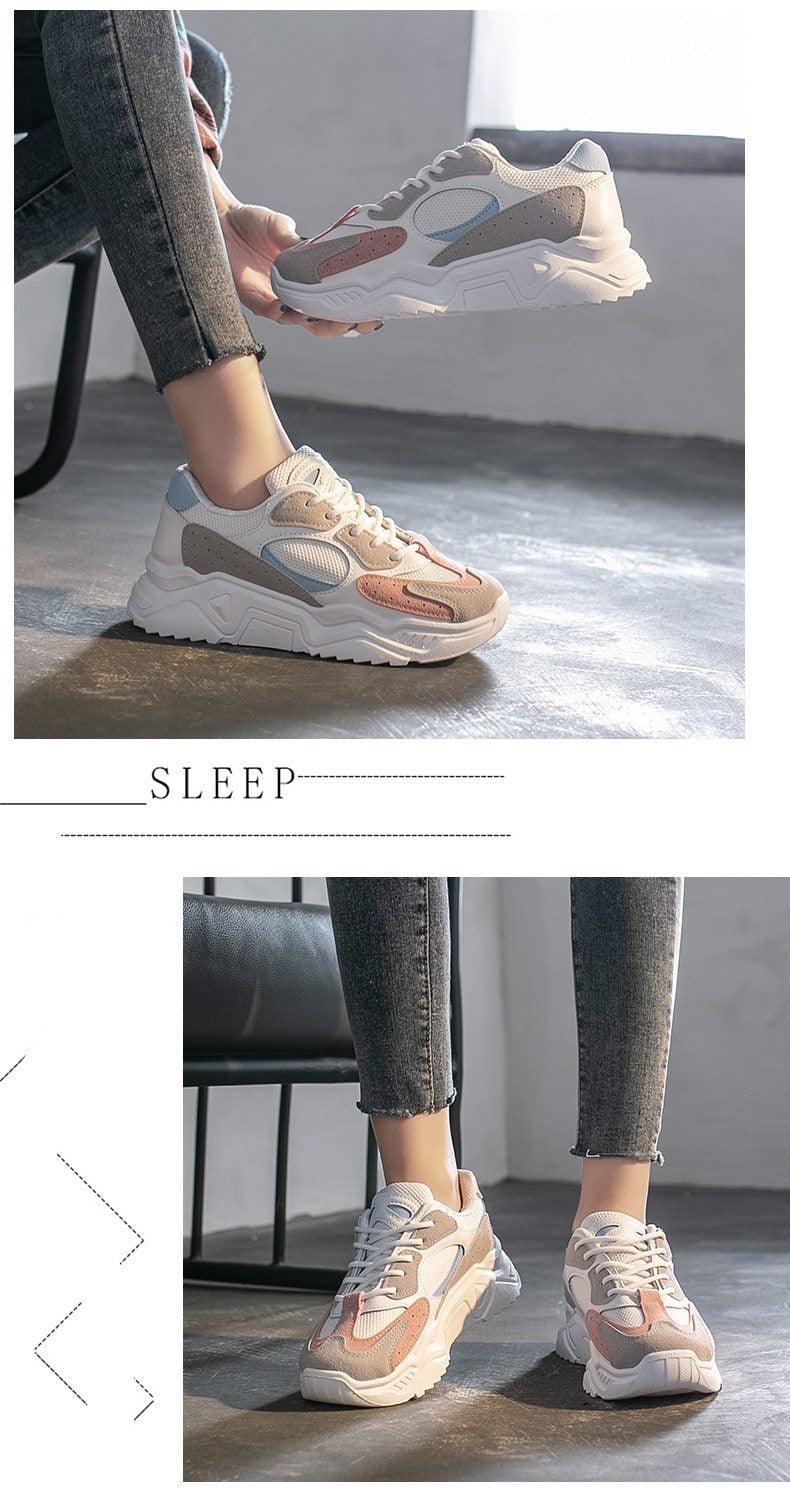 Women’s Chunky Platform Sneakers – Lightweight Lace-Up Fashion Shoes