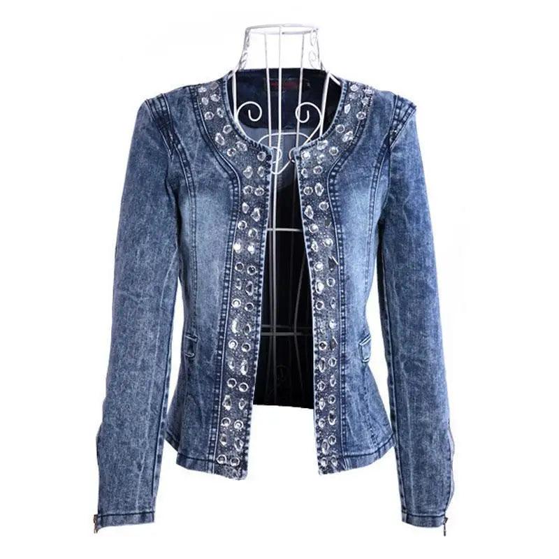 Women’s Vintage Denim Biker Jacket with Sequin Accents