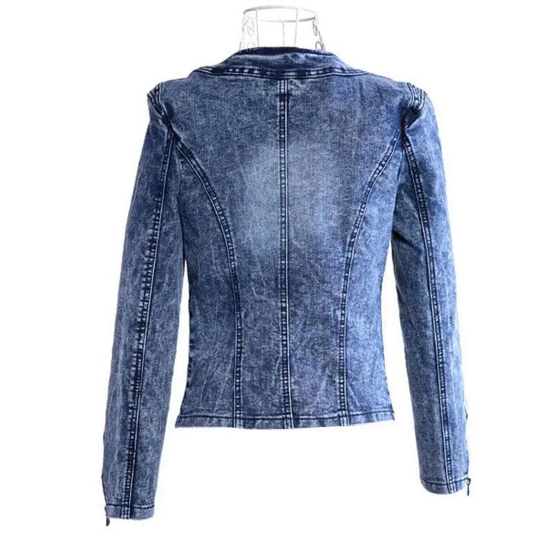 Women’s Vintage Denim Biker Jacket with Sequin Accents