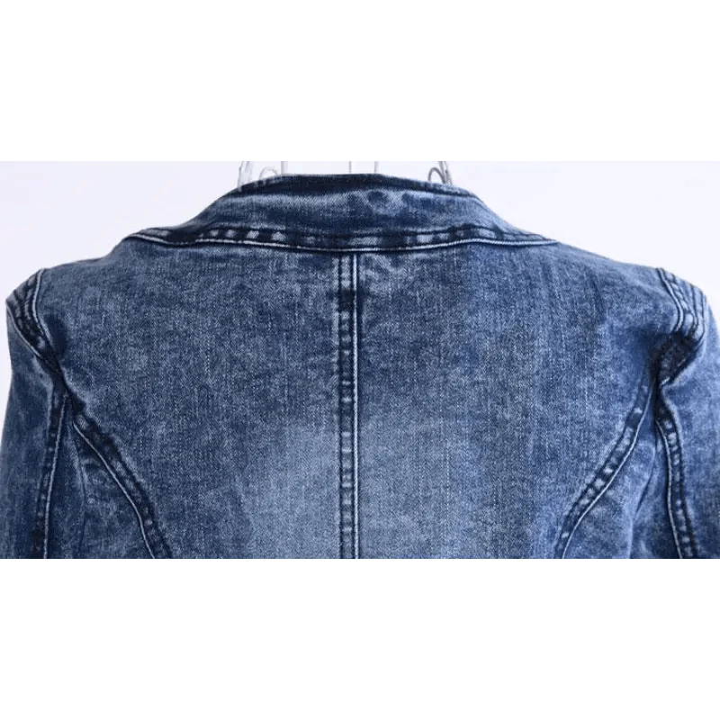 Women’s Vintage Denim Biker Jacket with Sequin Accents