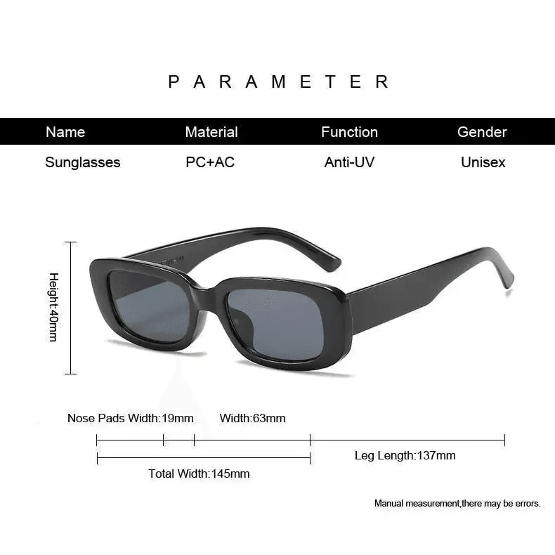 Retro Small Rectangle Sunglasses for Women - Luxury Black Frames