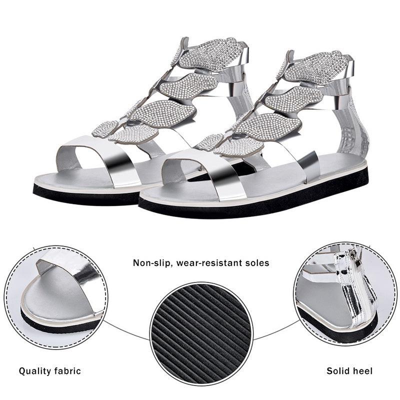 Women's Rhinestone Butterfly Flat Sandals Soft Casual Beach Shoes