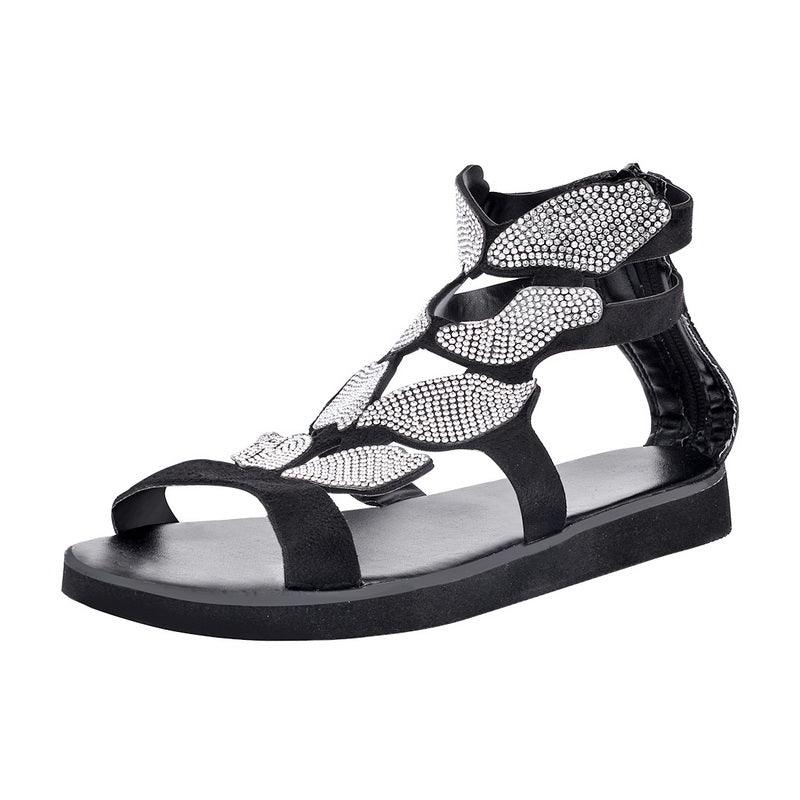 Women's Rhinestone Butterfly Flat Sandals Soft Casual Beach Shoes