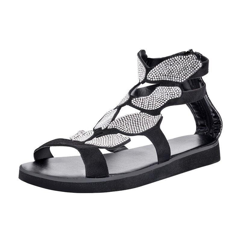 Women's Rhinestone Butterfly Flat Sandals Soft Casual Beach Shoes