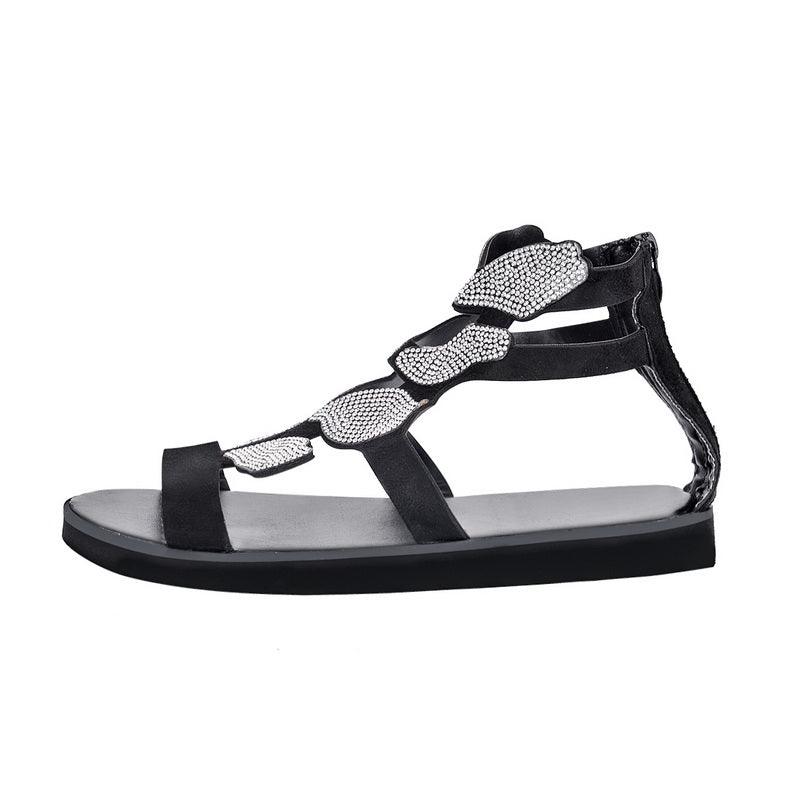 Women's Rhinestone Butterfly Flat Sandals Soft Casual Beach Shoes