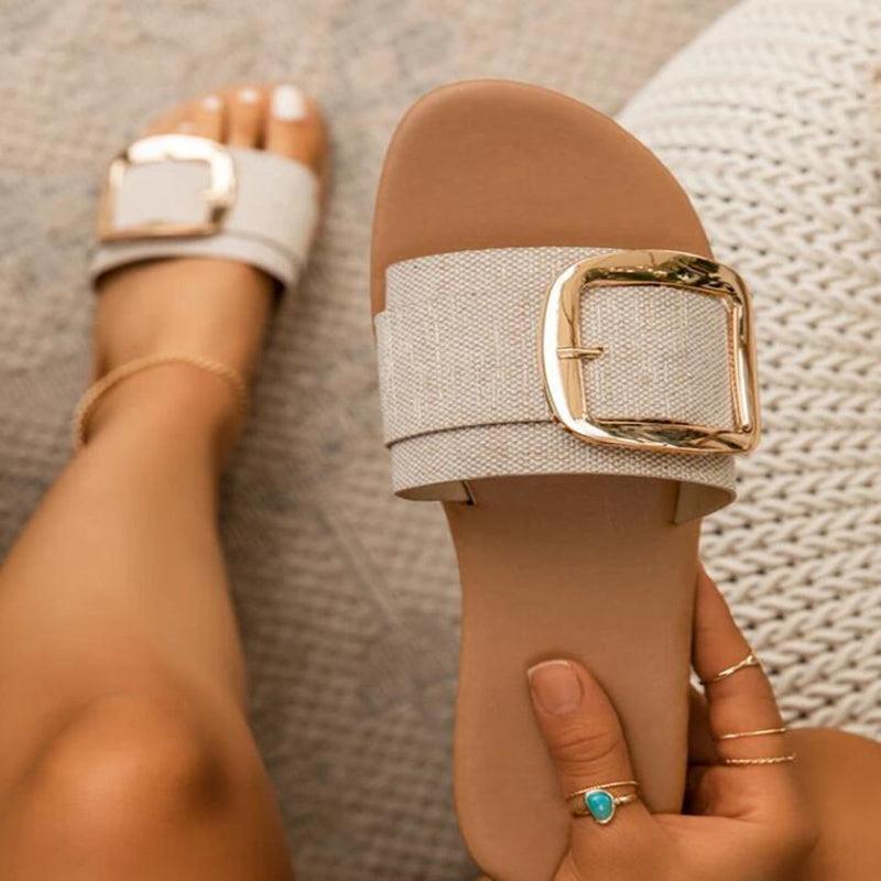 Women’s Leopard Print Buckle Footbed Sandals Summer Slides
