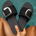Women’s Leopard Print Buckle Footbed Sandals Summer Slides