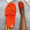 Luxury Thick Sole Green Fur Slippers Memory Foam Outdoor Slides