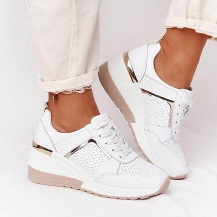 Women’s White High Top Platform Sneakers Air Cushion Casual Shoes