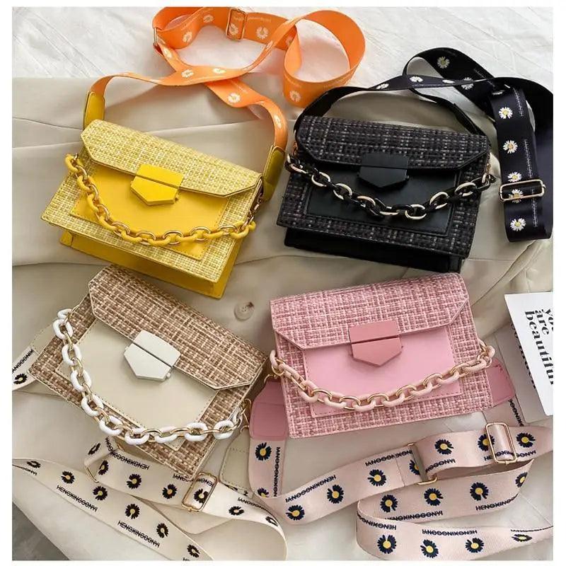 Luxury Wide Strap Crossbody Bag: Designer Chain Messenger Purse