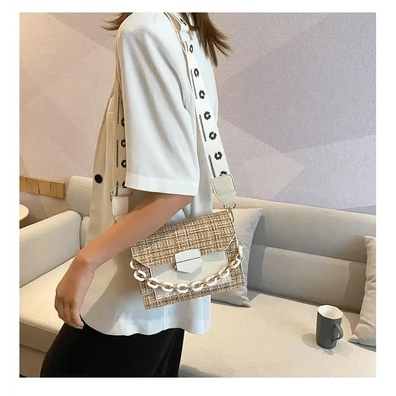Luxury Wide Strap Crossbody Bag: Designer Chain Messenger Purse
