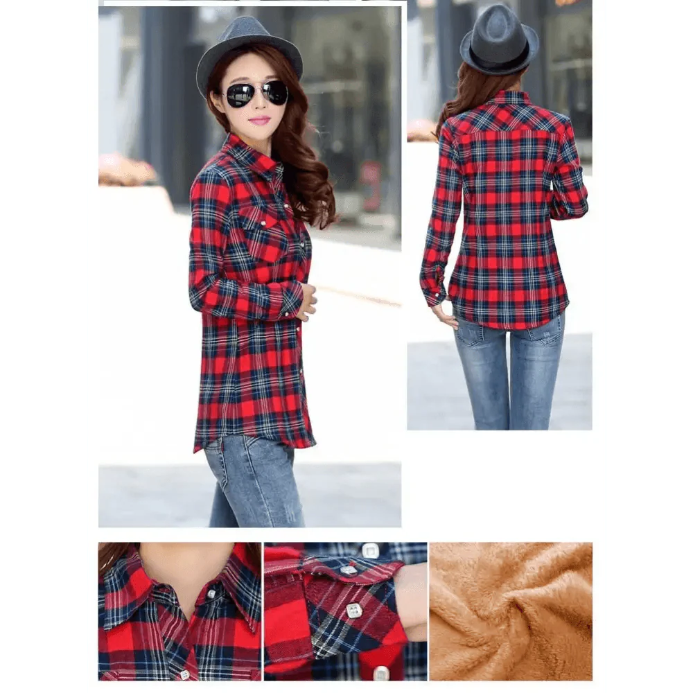Women's Velvet Lined Plaid Shirt Jacket Shacket Coat Outerwear