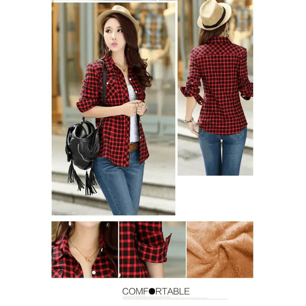 Women's Velvet Lined Plaid Shirt Jacket Shacket Coat Outerwear