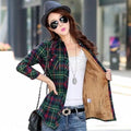 Women's Velvet Lined Plaid Shirt Jacket Shacket Coat Outerwear