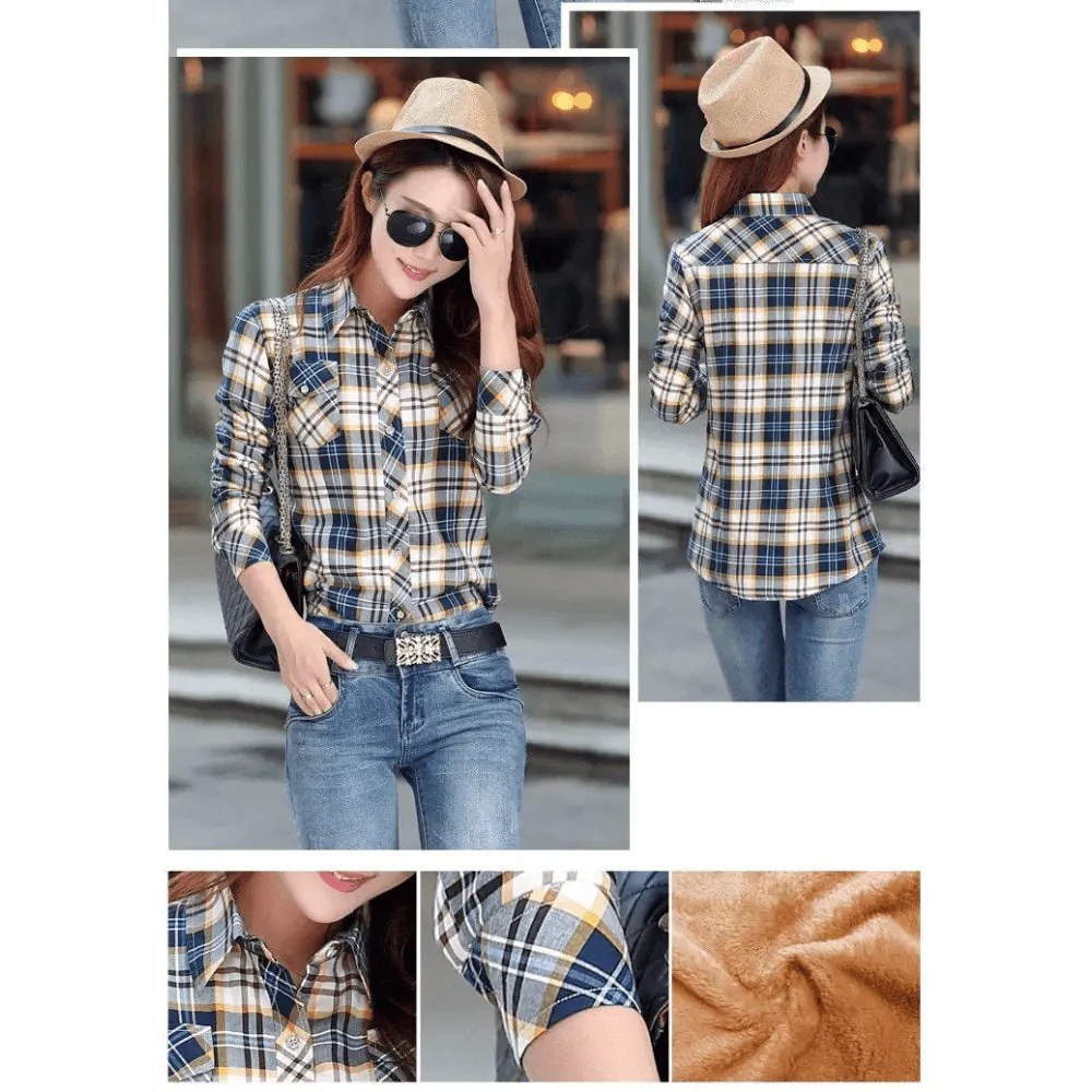 Women's Velvet Lined Plaid Shirt Jacket Shacket Coat Outerwear