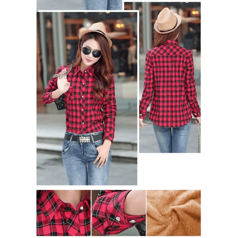 Women's Velvet Lined Plaid Shirt Jacket Shacket Coat Outerwear